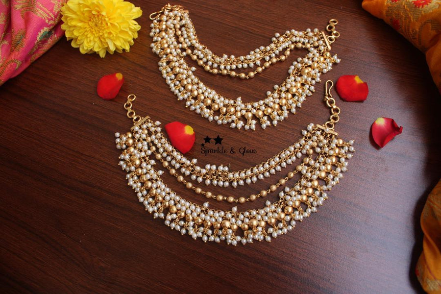 Premium quality gold alike polished gutta pusalu ear chain - Sparkle and Glow