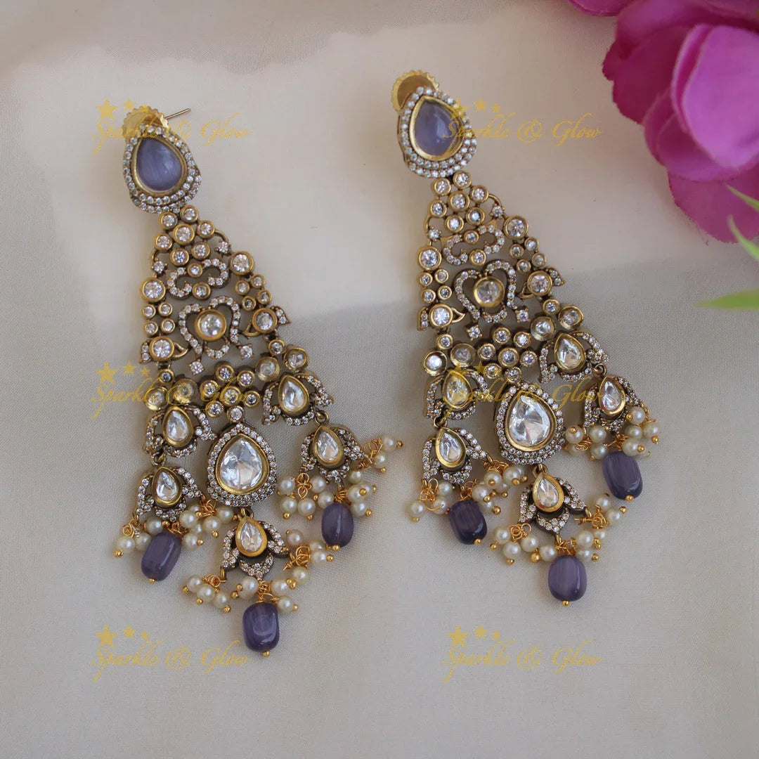 Grand intricate Bridal floral design Victorian AD choker with maang tikka -Purple - Sparkle and Glow