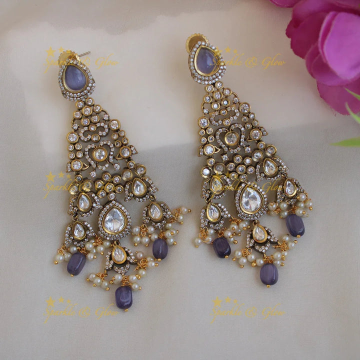 Grand intricate Bridal floral design Victorian AD choker with maang tikka -Purple - Sparkle and Glow