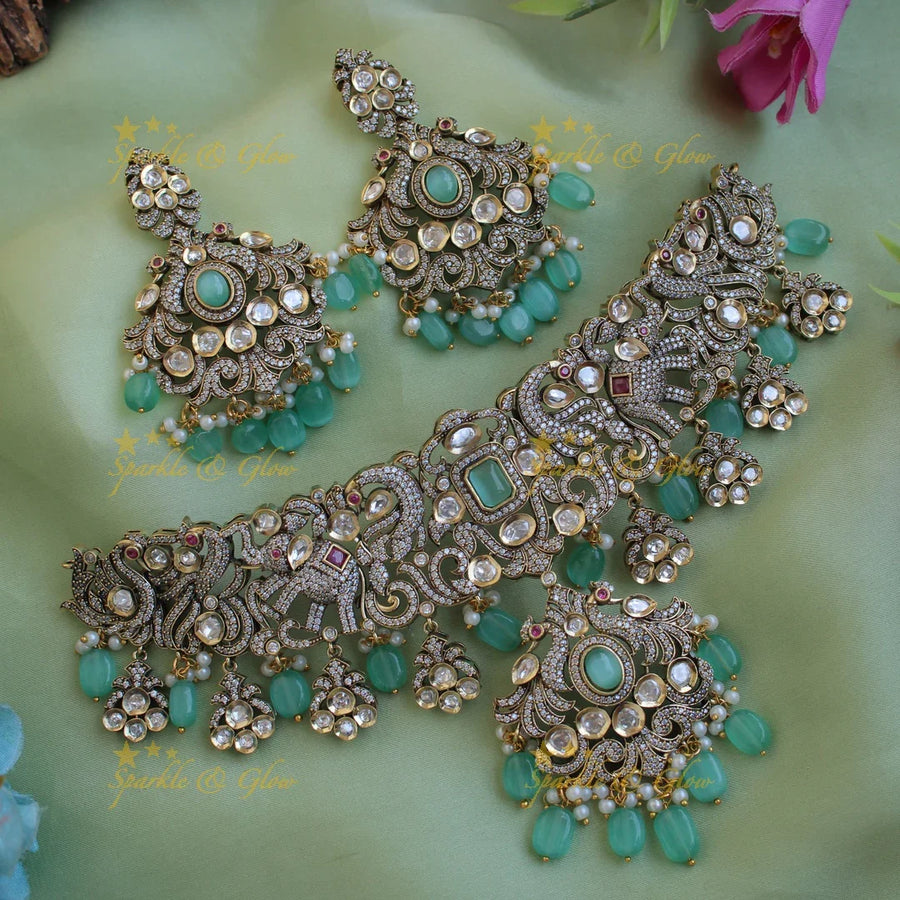 Beautiful Peacock elephant design Victorian AD choker - Sparkle and Glow