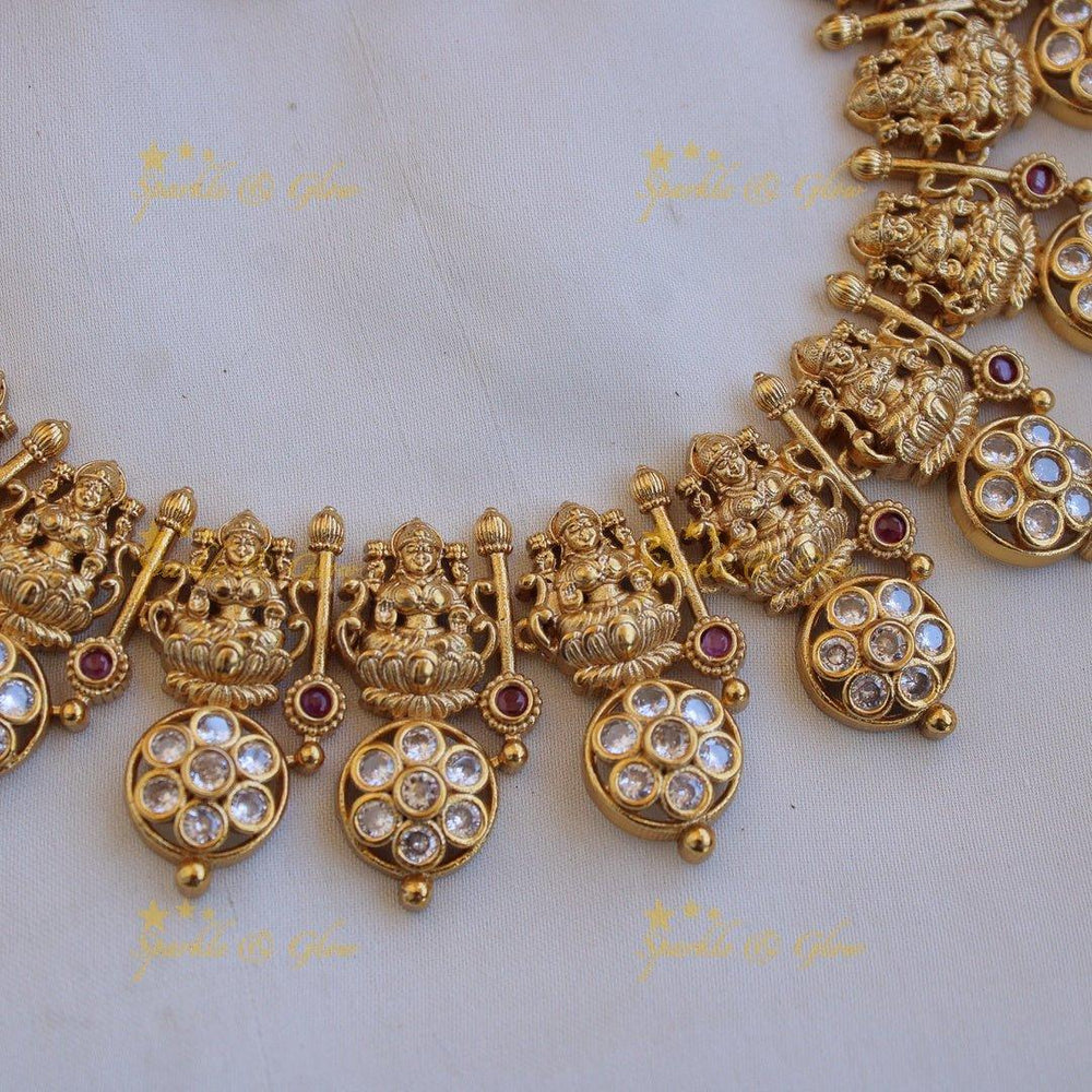 Beautiful Lakshmi bottu short necklace with white stones - Sparkle and Glow