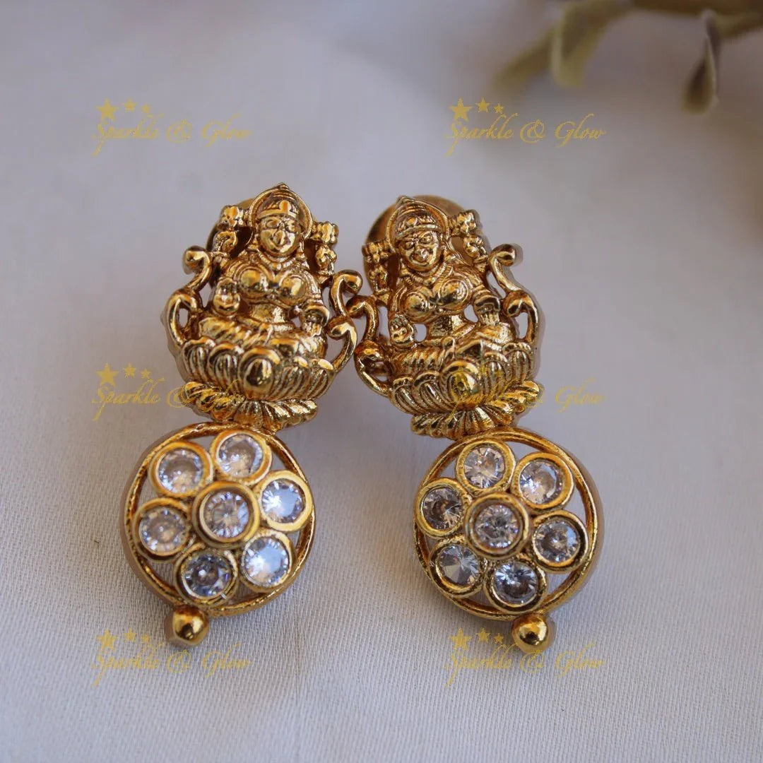 Beautiful Lakshmi bottu short necklace with white stones - Sparkle and Glow