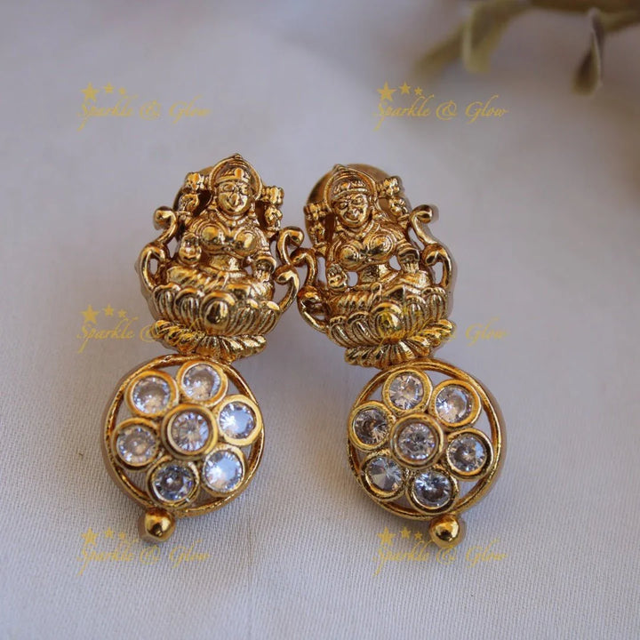 Beautiful Lakshmi bottu short necklace with white stones - Sparkle and Glow