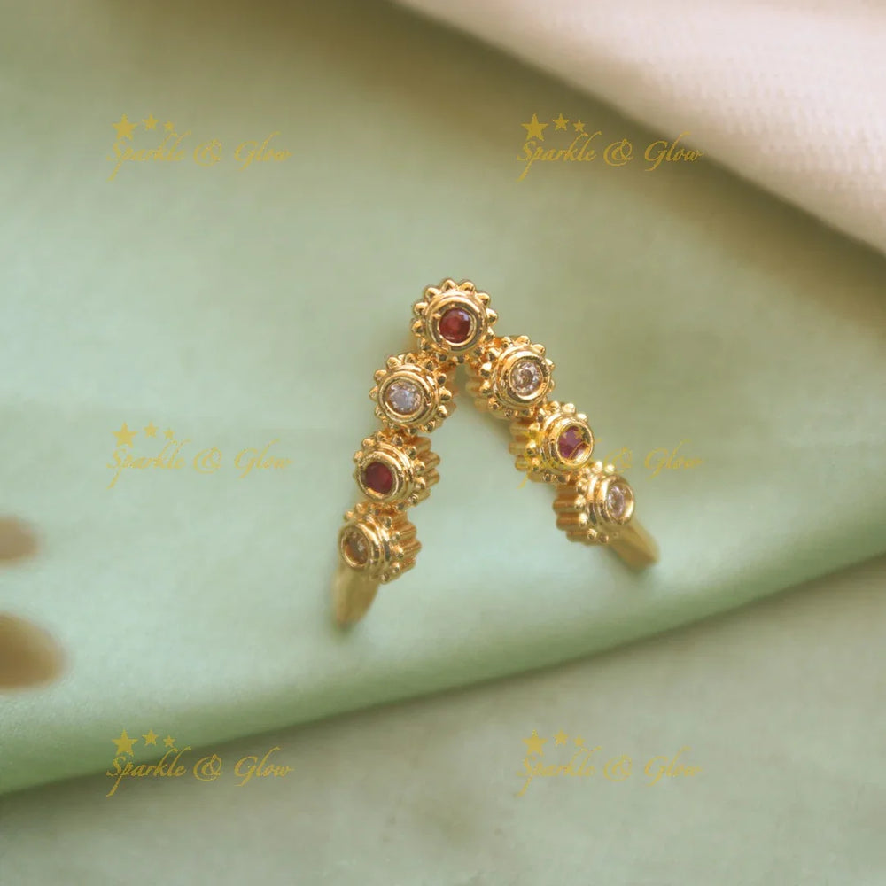 V shape Floral Vanki finger ring with with stones - Sparkle and Glow