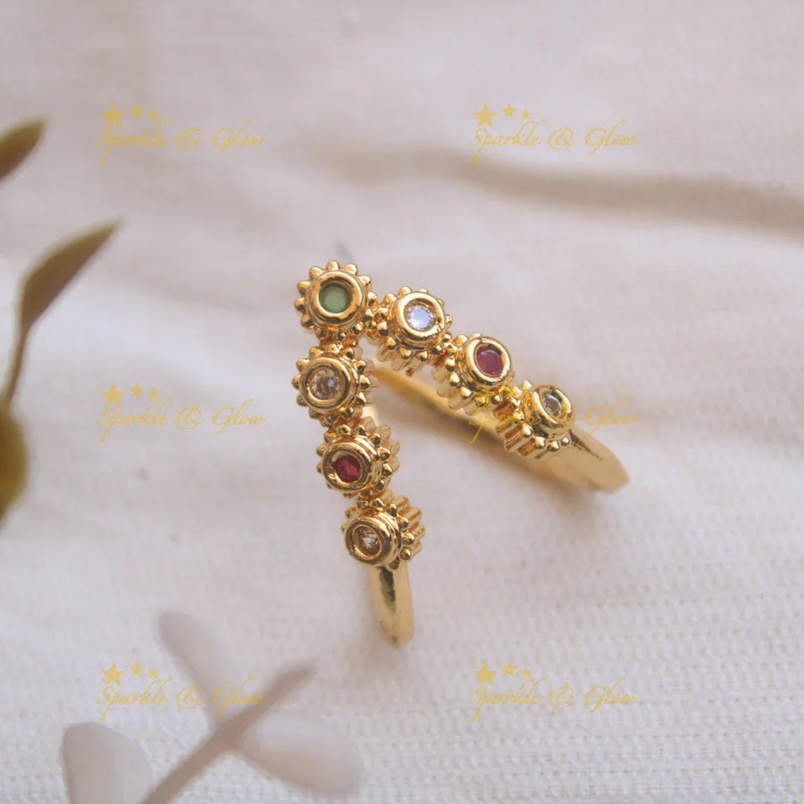 V shape Floral Vanki finger ring with with stones - Sparkle and Glow
