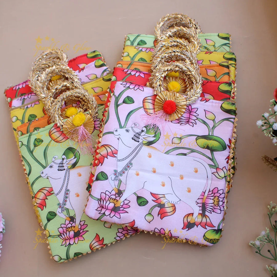 Elegant Pichwai print 8.5*8 inch rectangle bags round handle - Sparkle and Glow