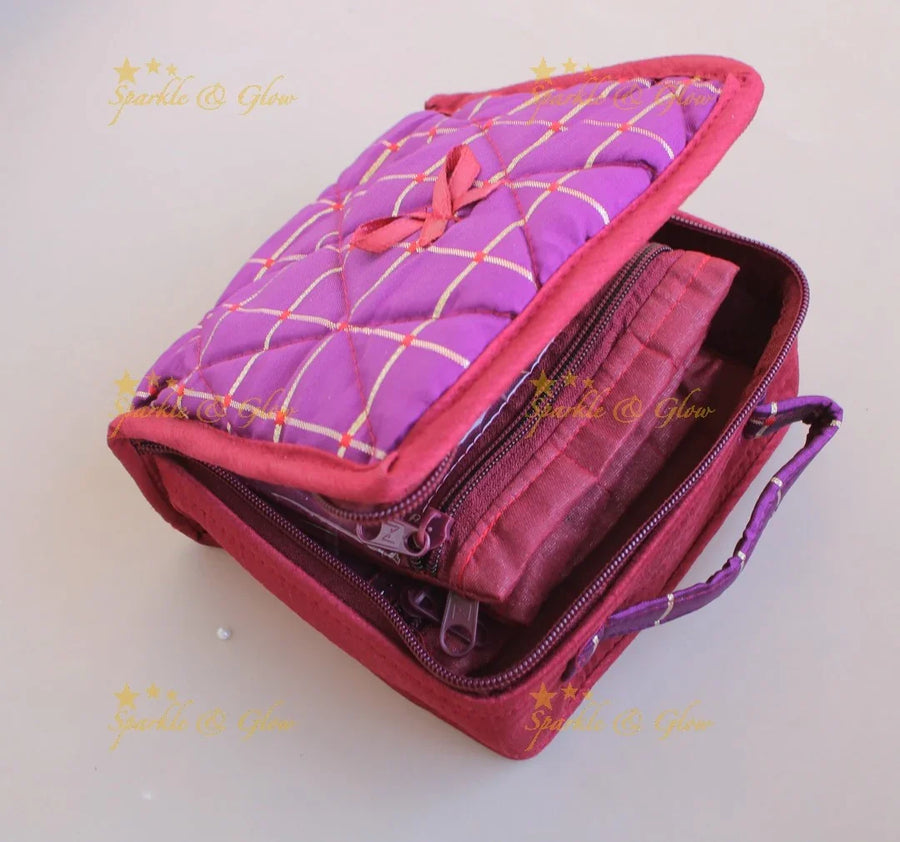 Beautiful Checks design small jewellery organiser- Dark Purple with Marron - Sparkle and Glow
