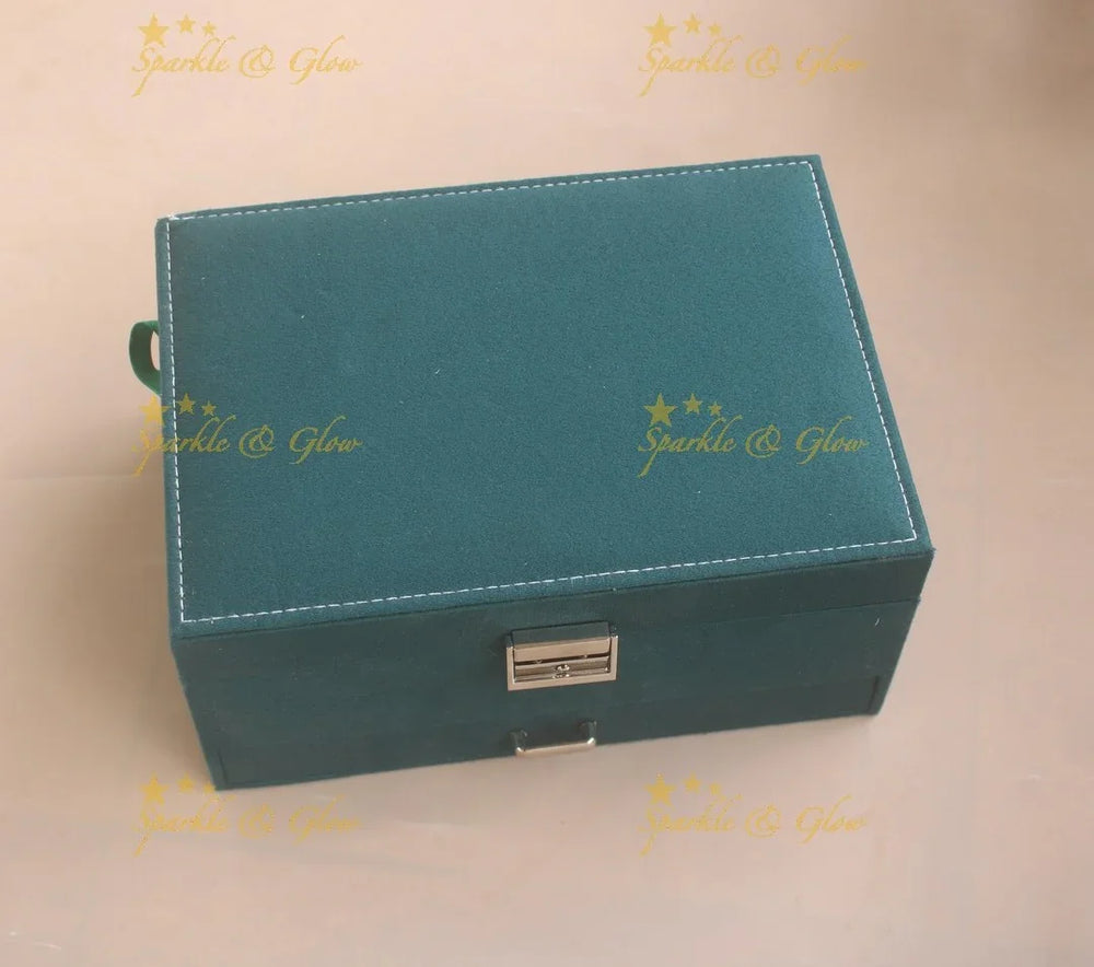 Stunning Square Box type multiple section jewellery organiser- Green - Sparkle and Glow