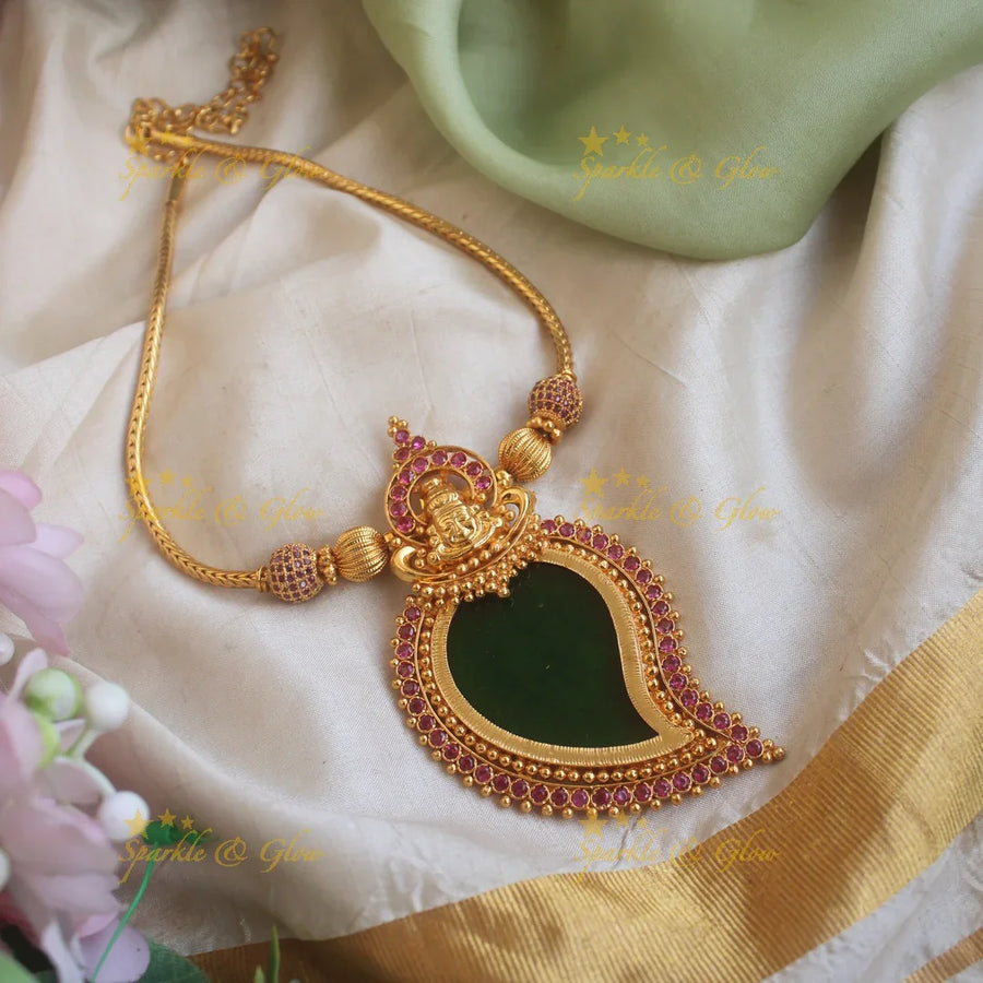 Sparkling Idol Balaji Mango design Emerald pendant Necklace - Sparkle and Glow