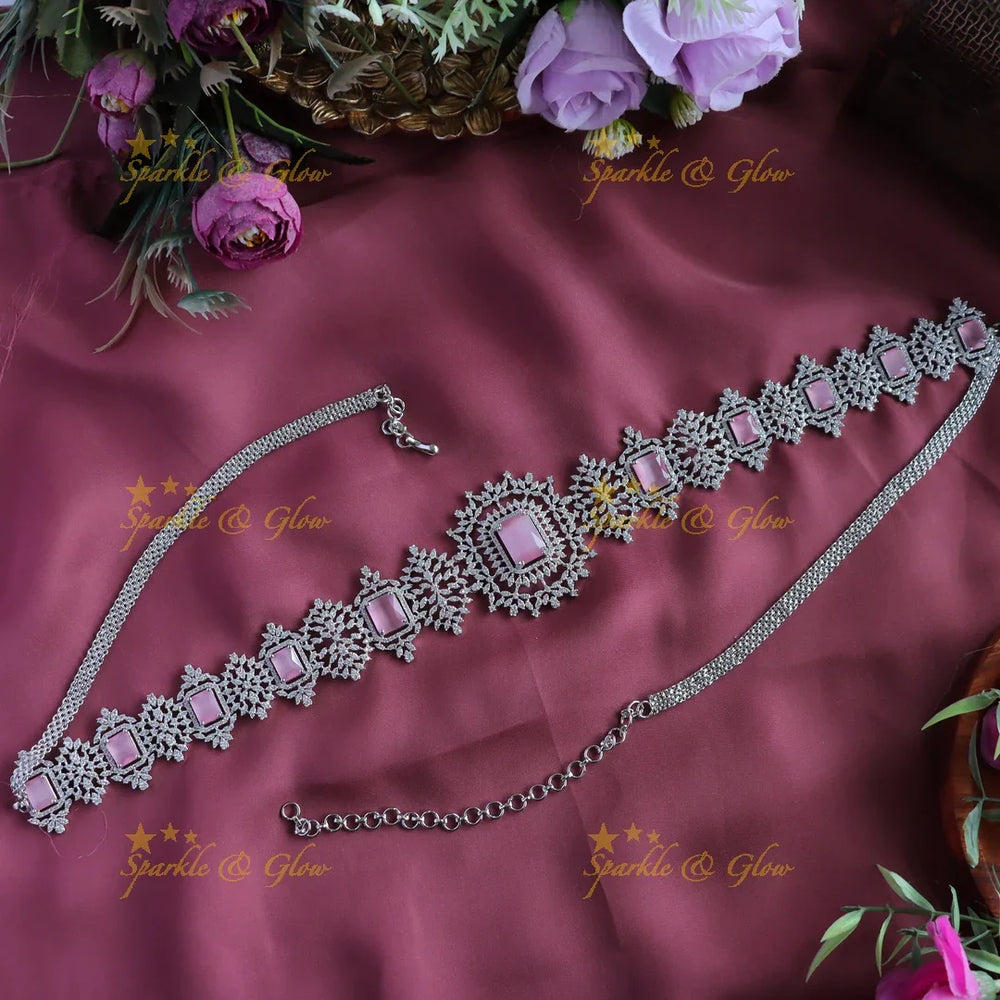 Sparkling American Diamond Square stone Floral Hipchain-Mintgreen - Sparkle and Glow