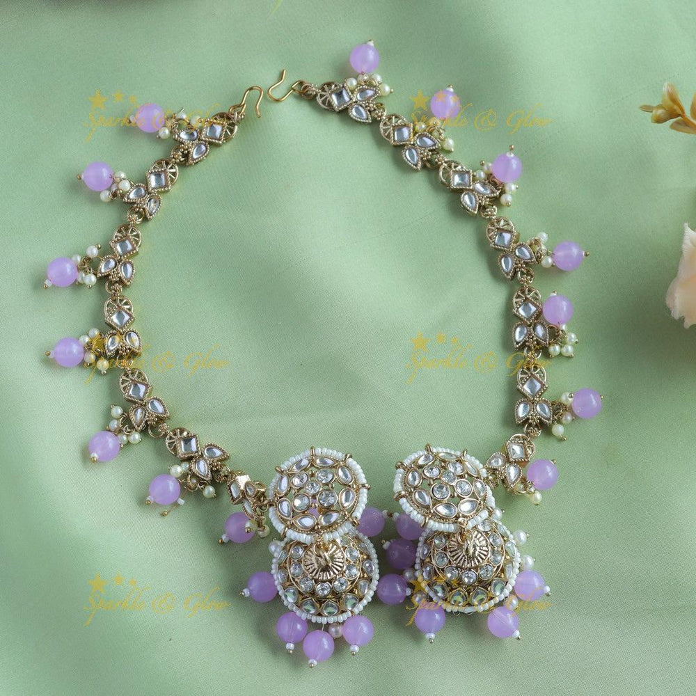 Elegant Pearl cluster Floral Jhumuka with Mattal-Lavender - Sparkle and Glow