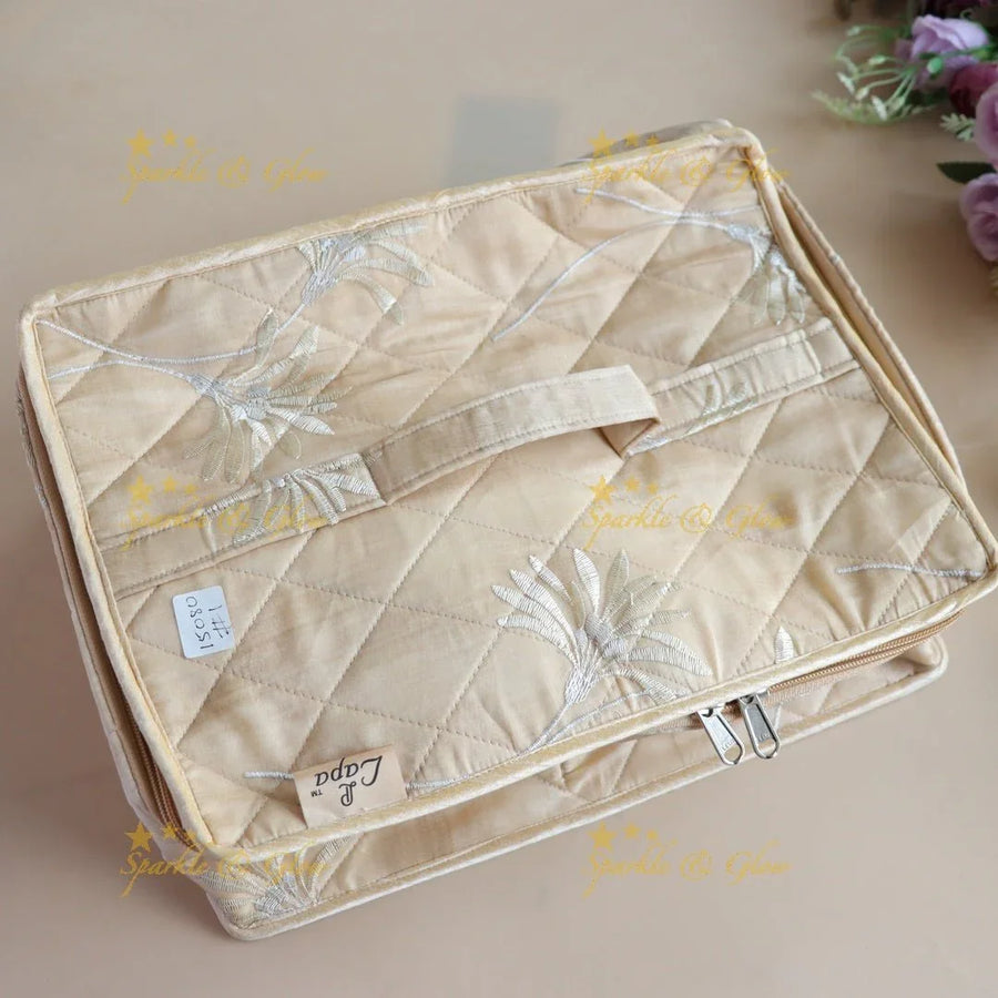 Spacious Leaf design Multiple section Jewellery Organiser-Cream - Sparkle and Glow