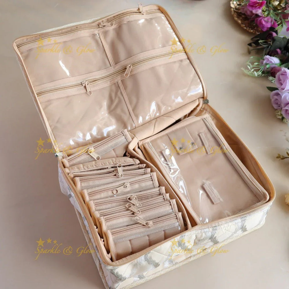Spacious crisscross line design multiple section jewellery organiser-White - Sparkle and Glow