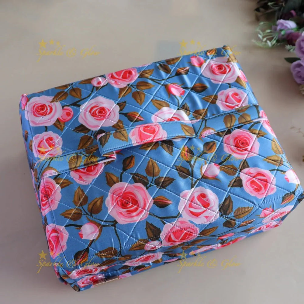 Rose Flower Leaf design multiple section Jewellery organiser-Blue - Sparkle and Glow
