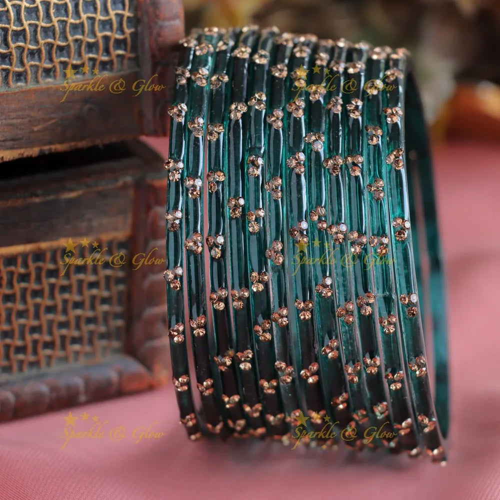 Stunning Glass bangles set of 12 bangles, (one dozen ), with stones - Sparkle and Glow