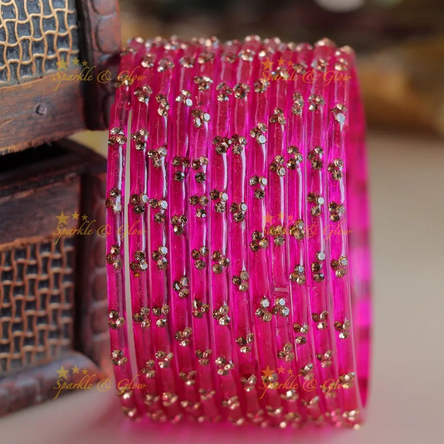Stunning Glass bangles set of 12 bangles, (one dozen ), with stones - Sparkle and Glow
