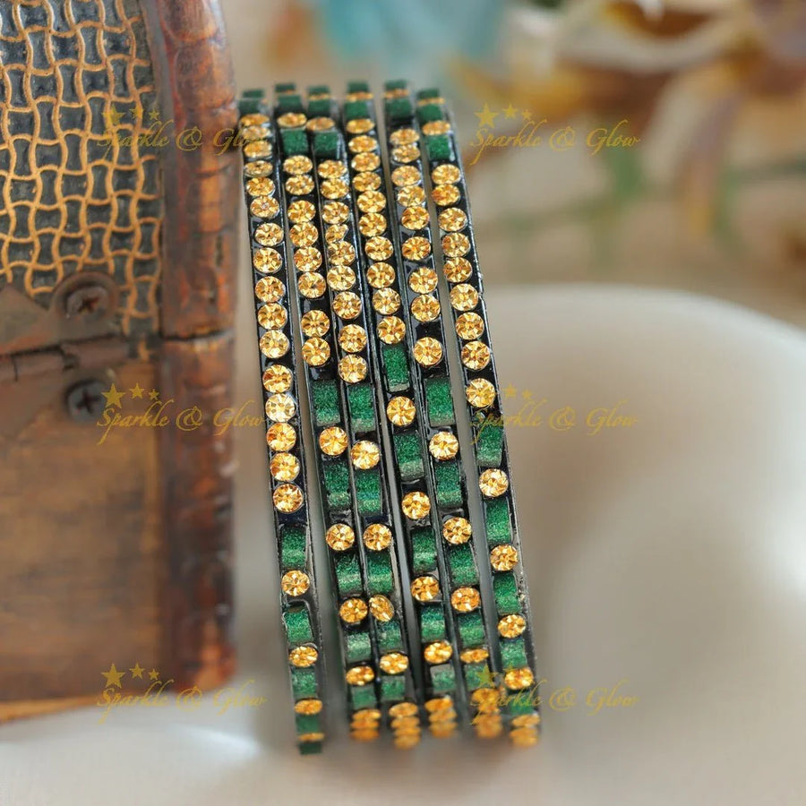 Exclusive Glass bangles set of 6 bangles, with gold design - Sparkle and Glow