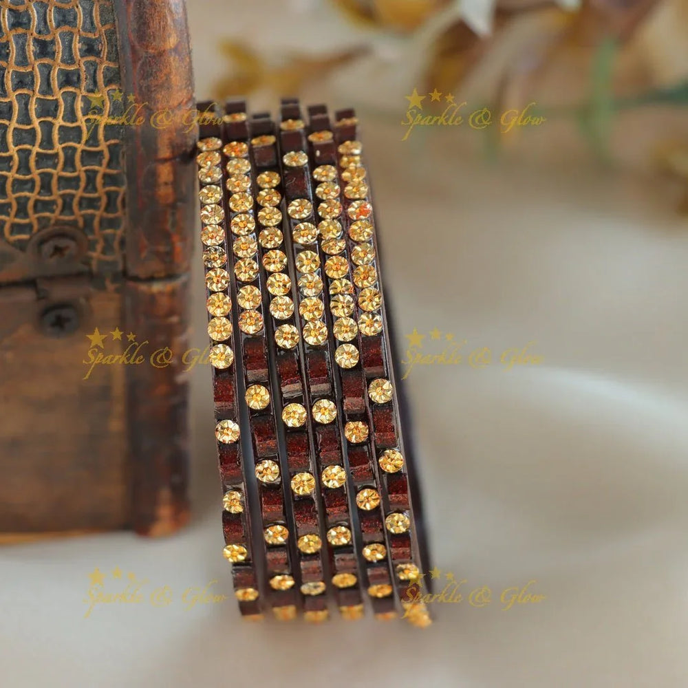 Exclusive Glass bangles set of 6 bangles, with gold design - Sparkle and Glow