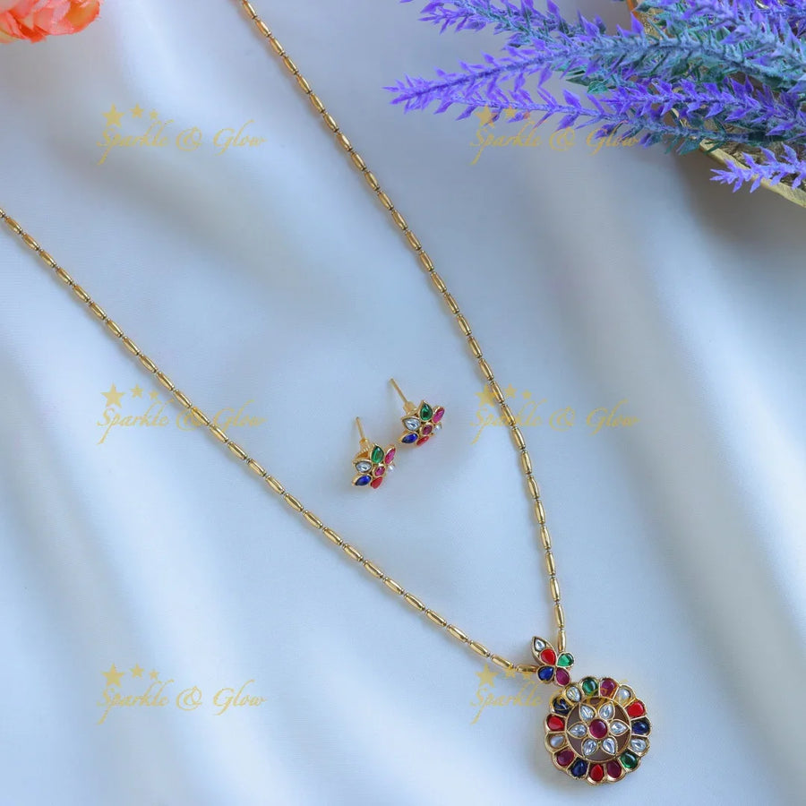 Beautiful Kemp Floral pendant chain-Navarathna - Sparkle and Glow