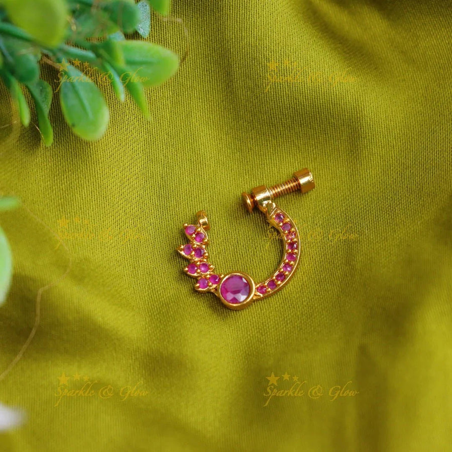 Elegant AD stones nose pin - Pink - Sparkle and Glow