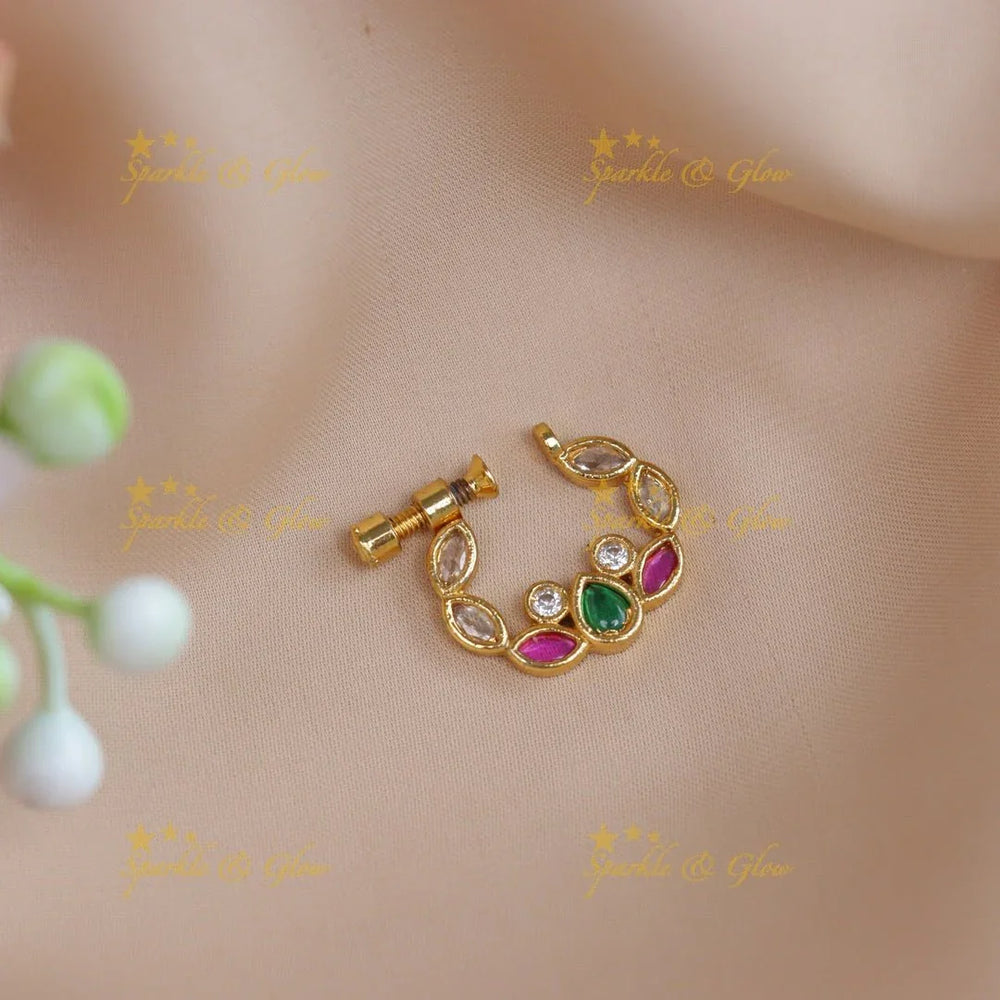 Beautiful white and pink floral nose pin - Sparkle and Glow
