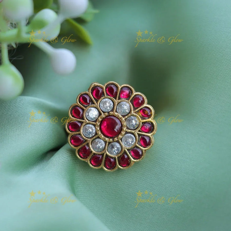 Pretty floral design finger ring - Multi - Sparkle and Glow