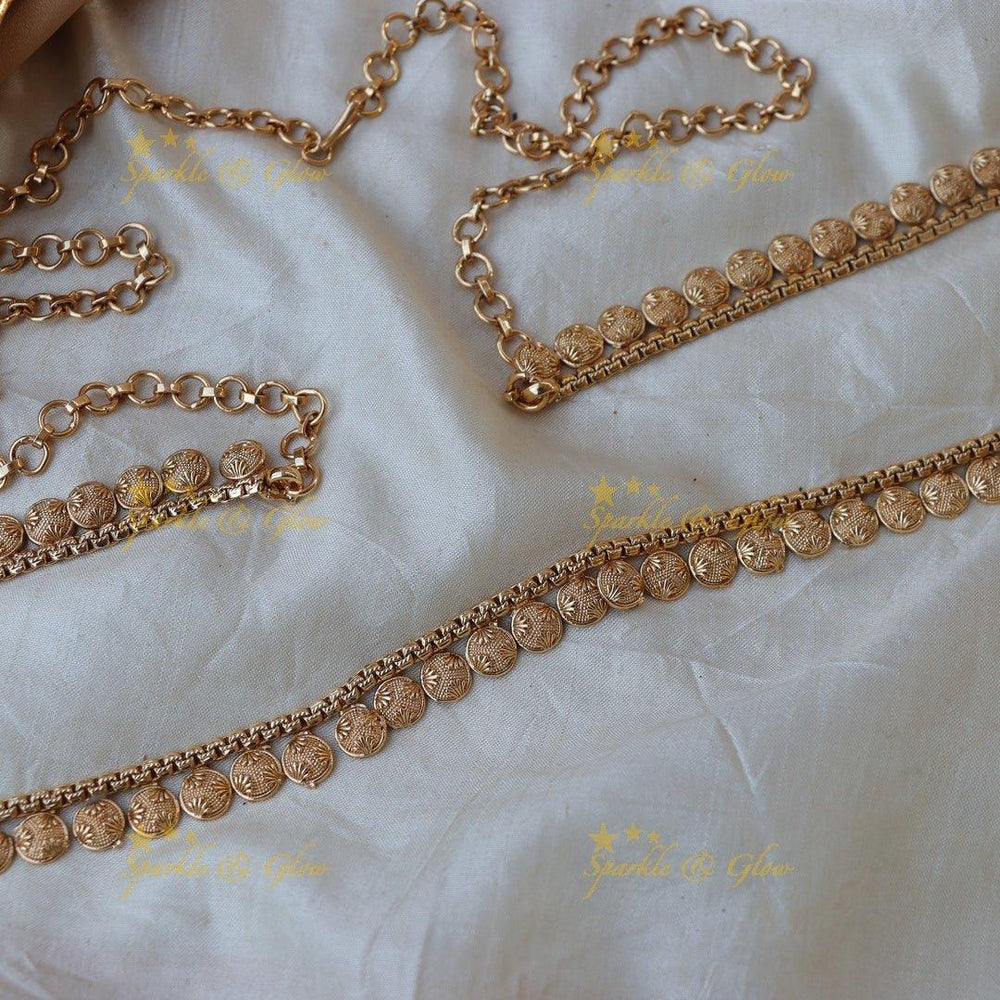 Pretty coin shaped grass design gold hip chain - Sparkle and Glow