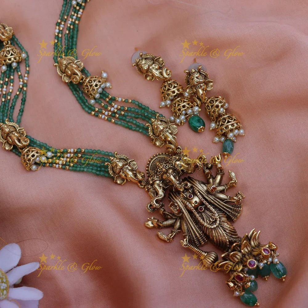 Gorgeous lord ganesha pendant Green beads long necklace - Green - Sparkle and Glow