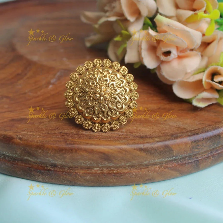 Stunning floral design gold alike finger ring - Sparkle and Glow