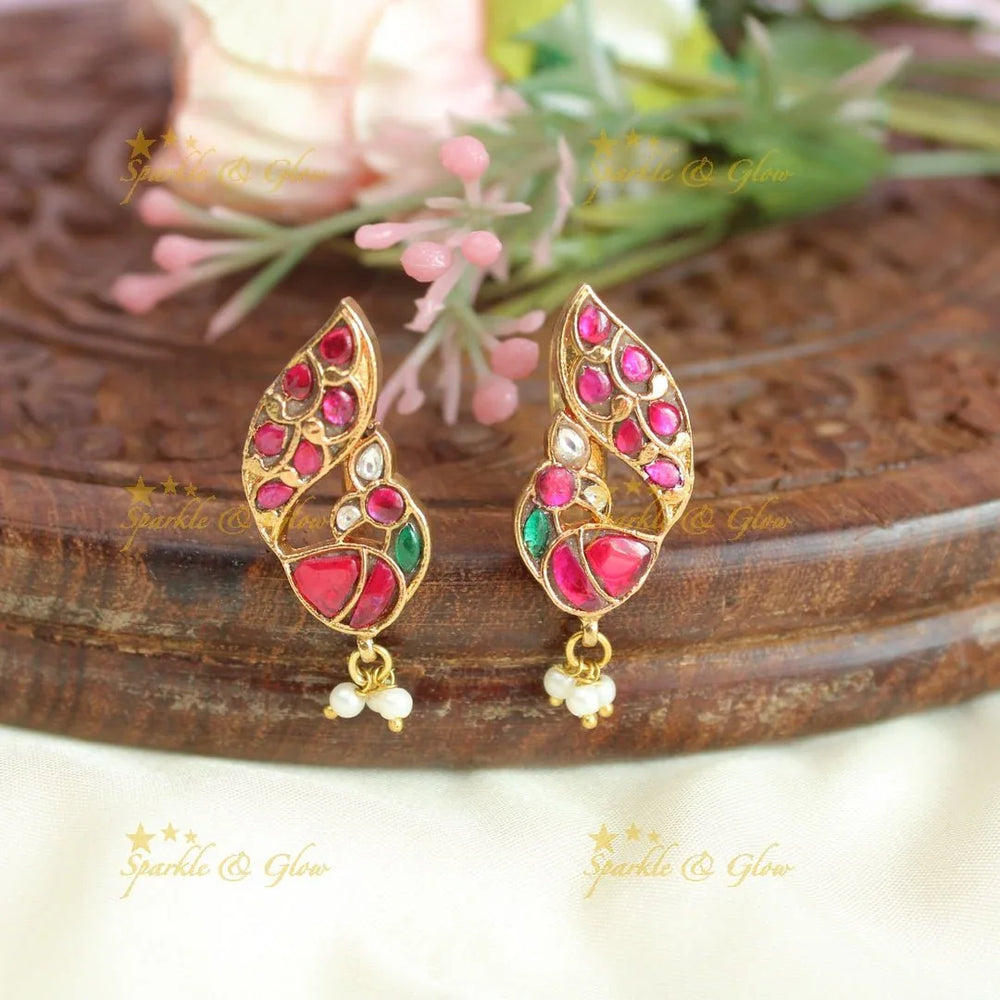 Stunning peacock design jadau stones bugadi earrings - Multi 1 - Sparkle and Glow