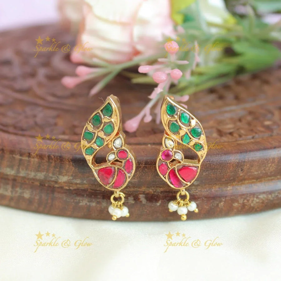 Stunning peacock design jadau stones bugadi earrings - Multi 1 - Sparkle and Glow