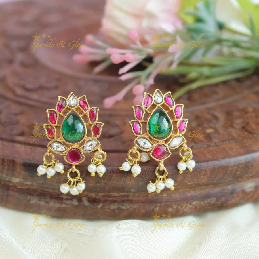 Elegant floral jadau fusion bugadi earrings - Sparkle and Glow