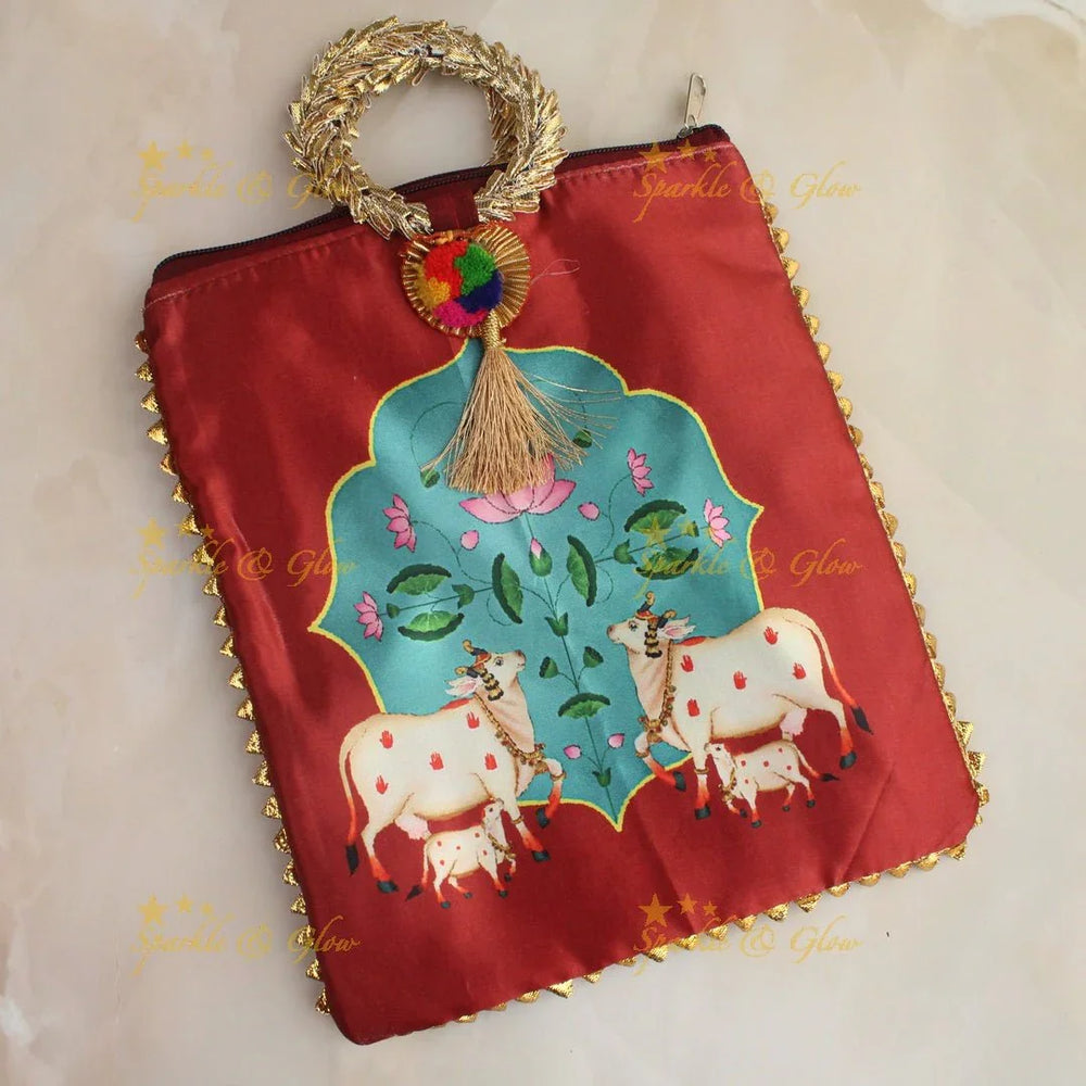 Beautiful cow printed potli bags - set of 10 - Assorted colours for return gifts - Sparkle and Glow