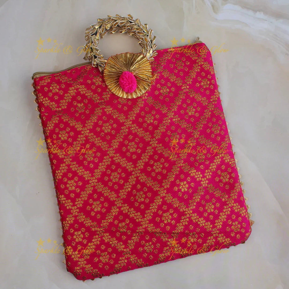Beautiful potli bags with gold prints - set of 10 - Assorted colours for return gifts - Sparkle and Glow