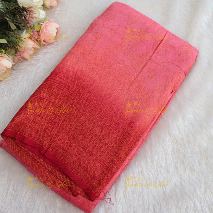 Pretty leaf printed light green with dark green border kubera pattu soft silk saree - Sparkle and Glow