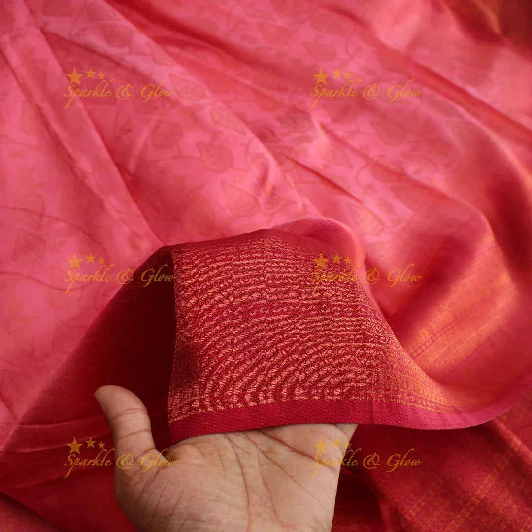 Pretty leaf printed light green with dark green border kubera pattu soft silk saree - Sparkle and Glow