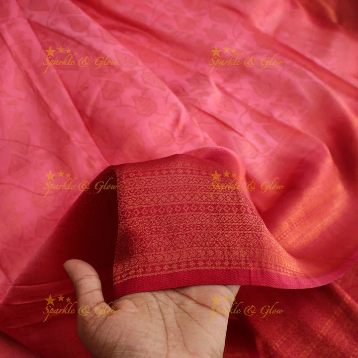Pretty leaf printed light green with dark green border kubera pattu soft silk saree - Sparkle and Glow