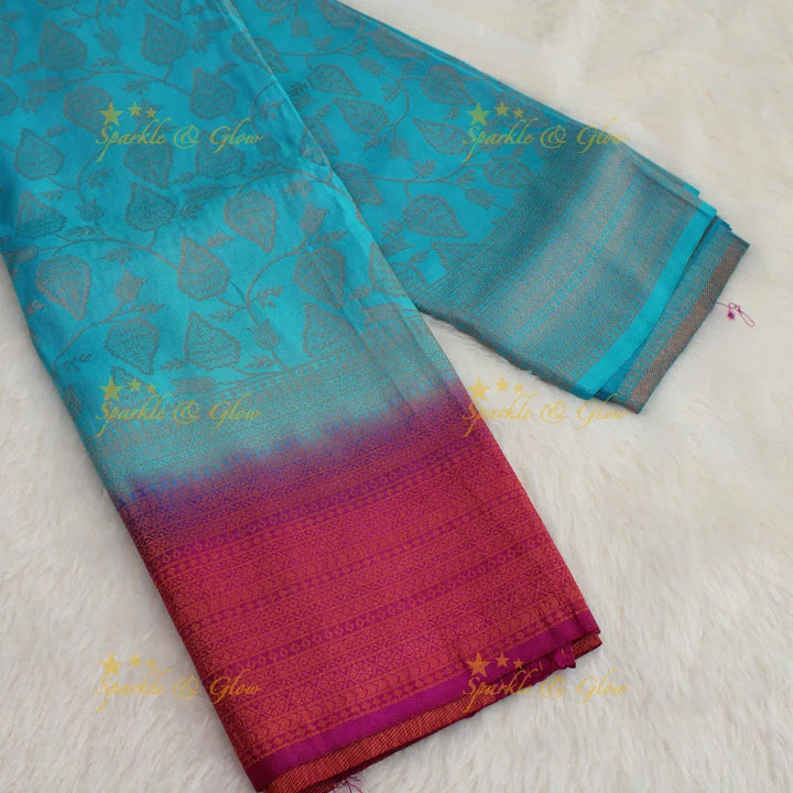Pretty leaf printed light green with dark green border kubera pattu soft silk saree - Sparkle and Glow
