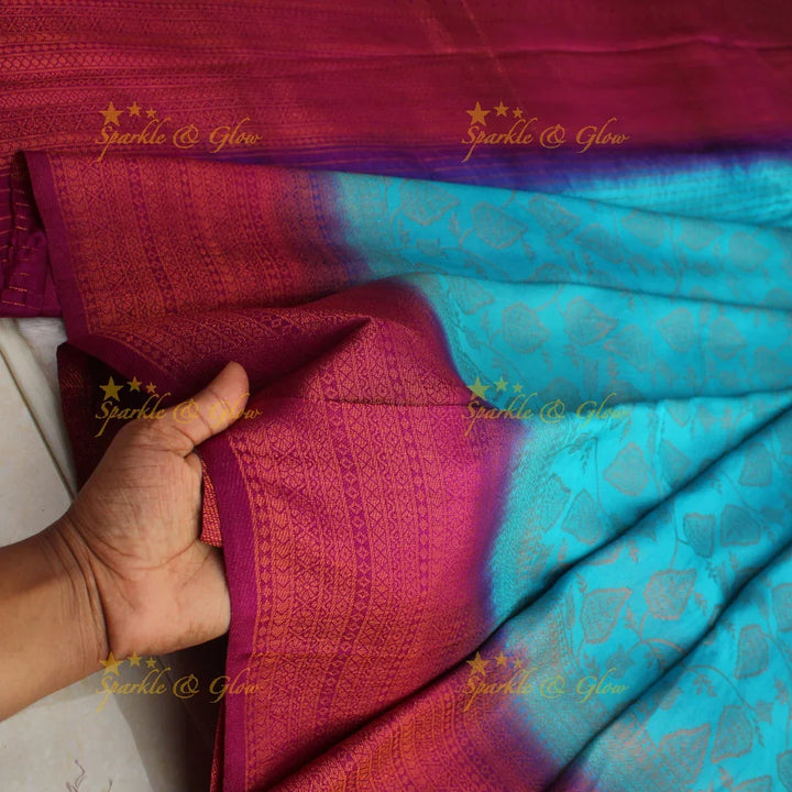 Pretty leaf printed light green with dark green border kubera pattu soft silk saree - Sparkle and Glow