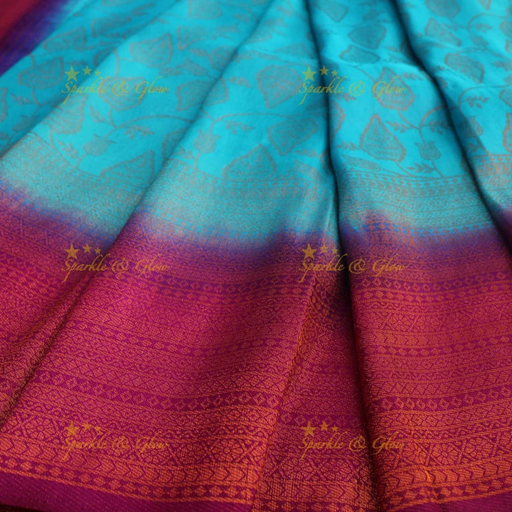 Pretty leaf printed light green with dark green border kubera pattu soft silk saree - Sparkle and Glow