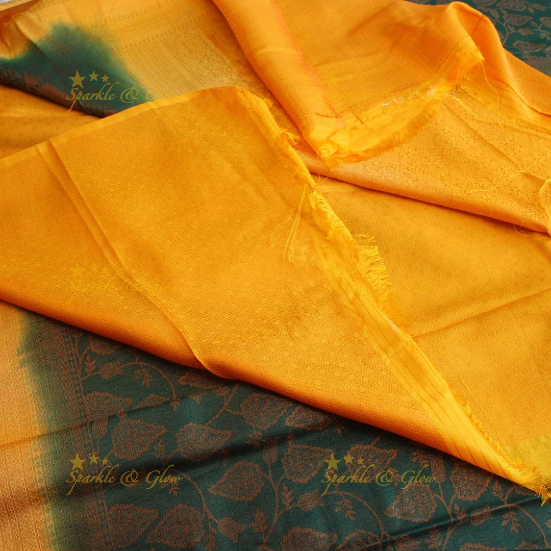 Pretty leaf printed light green with dark green border kubera pattu soft silk saree - Sparkle and Glow