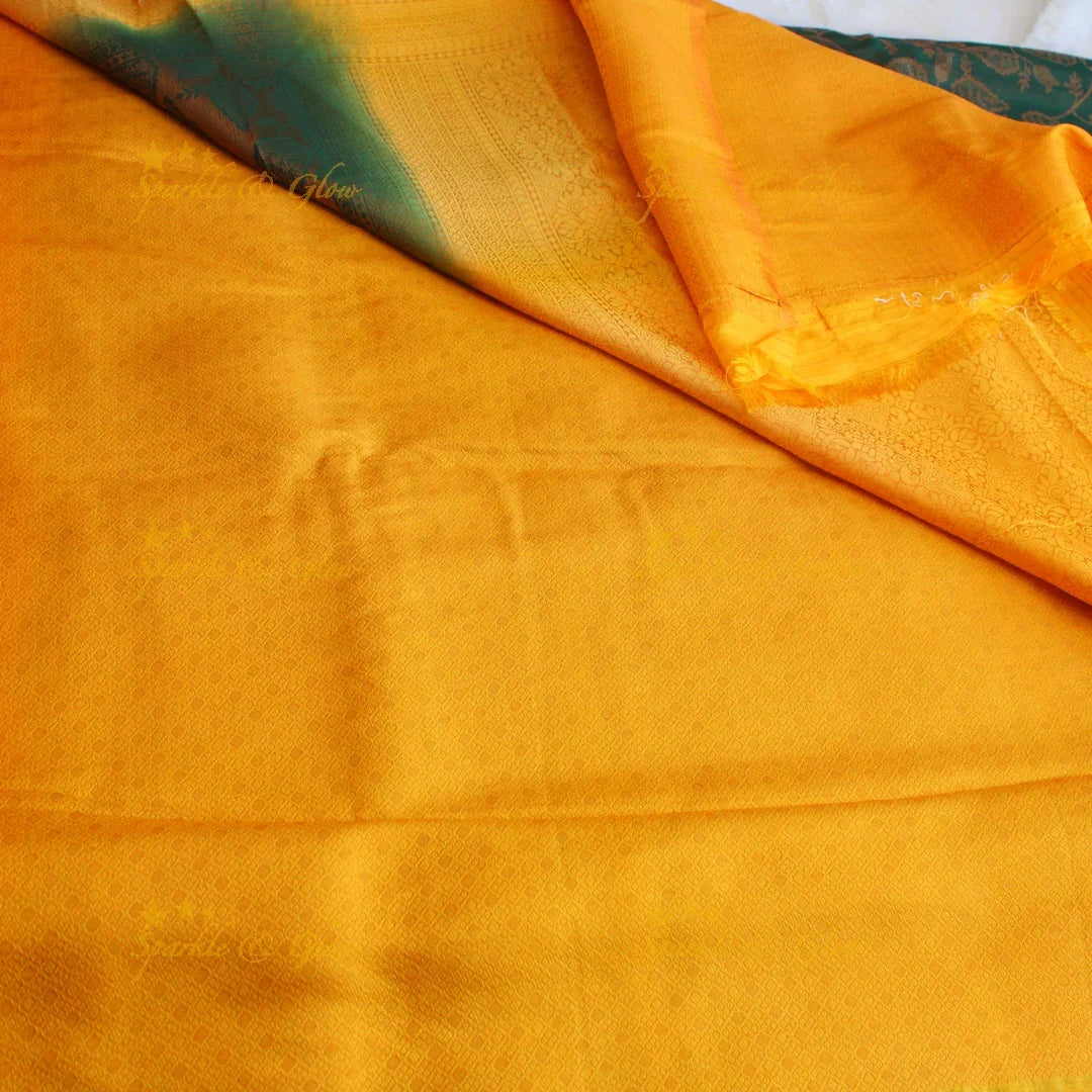 Pretty leaf printed light green with dark green border kubera pattu soft silk saree - Sparkle and Glow