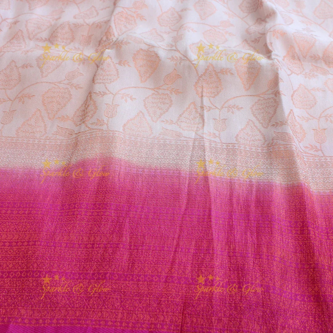 Pretty leaf printed light green with dark green border kubera pattu soft silk saree - Sparkle and Glow