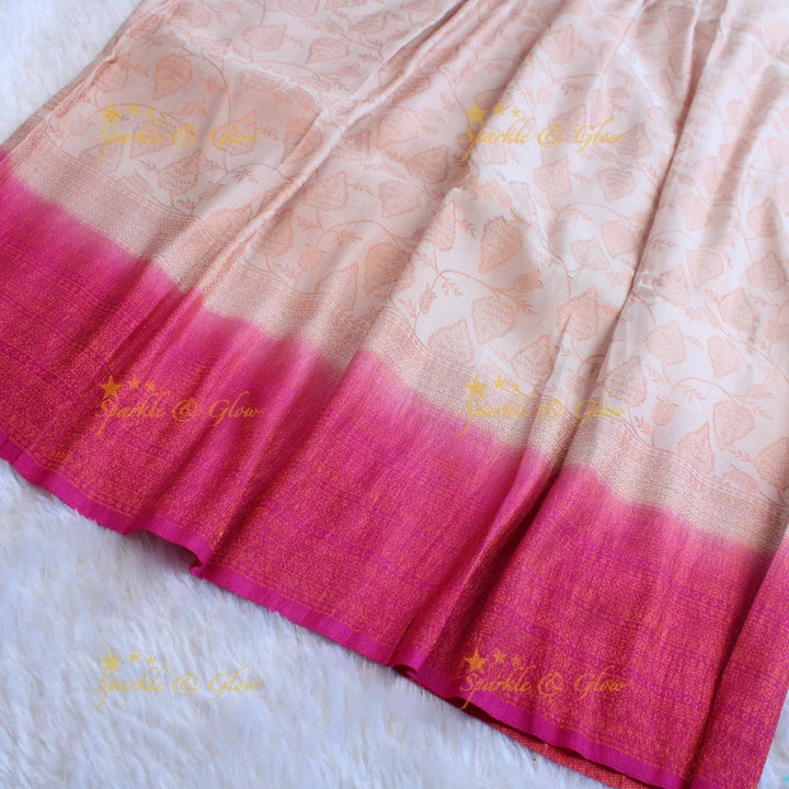 Pretty leaf printed light green with dark green border kubera pattu soft silk saree - Sparkle and Glow