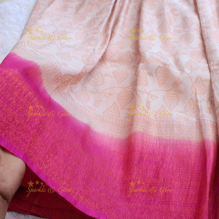 Pretty leaf printed light green with dark green border kubera pattu soft silk saree - Sparkle and Glow