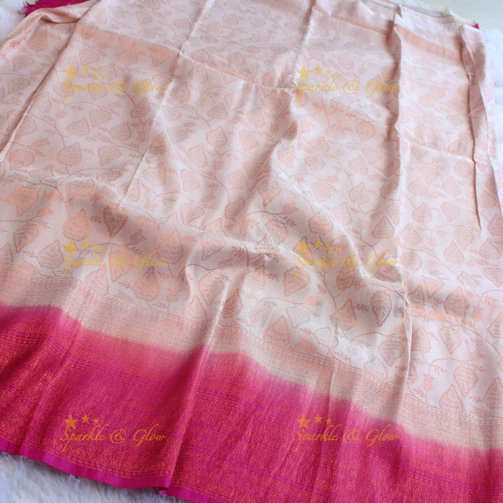 Pretty leaf printed light green with dark green border kubera pattu soft silk saree - Sparkle and Glow