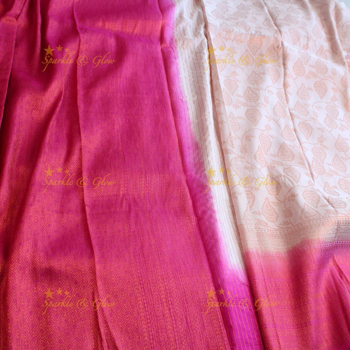 Pretty leaf printed light green with dark green border kubera pattu soft silk saree - Sparkle and Glow