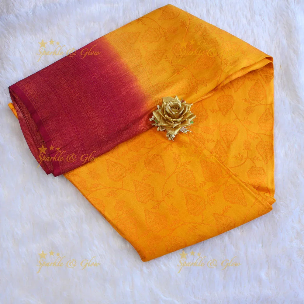 Pretty leaf printed light green with dark green border kubera pattu soft silk saree - Sparkle and Glow