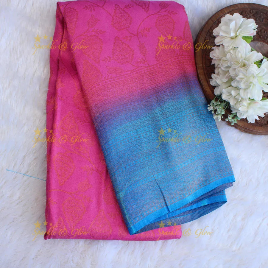 Pretty leaf printed light green with dark green border kubera pattu soft silk saree - Sparkle and Glow