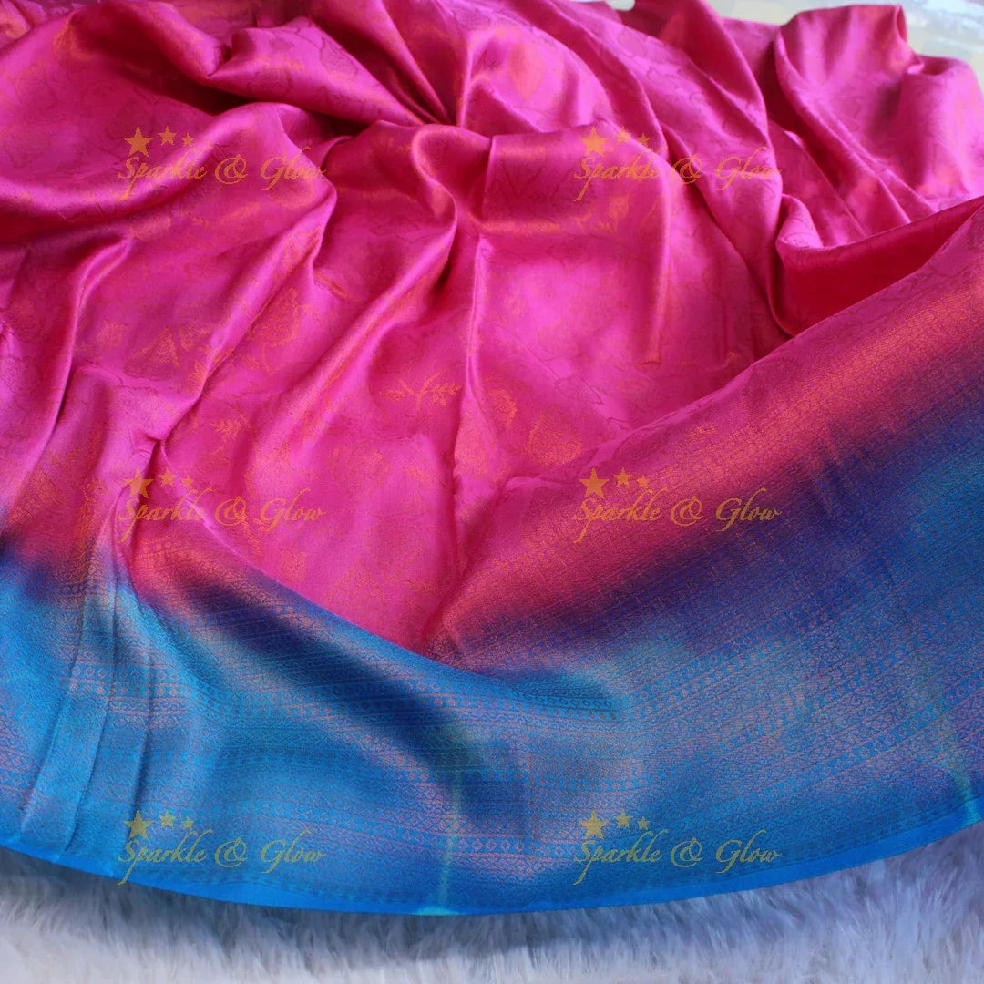 Pretty leaf printed light green with dark green border kubera pattu soft silk saree - Sparkle and Glow